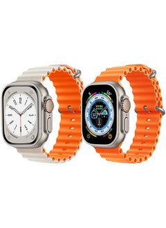 IAF Silicone Ocean Band Strap for Apple Watch Ultra 8 49mm White/Orange Double Side Strap with Orange Single Color Strap Set of 2 