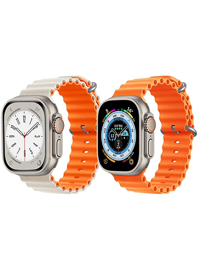 IAF Silicone Ocean Band Strap for Apple Watch Ultra 8 49mm White/Orange Double Side Strap with Orange Single Color Strap Set of 2