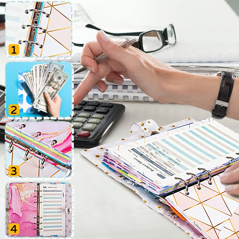 Rancco Cash Envelope for Budgeting, 24 Pcs Assorted Colors A6 6-Ring Budget Binder Envelopes + 24 Pcs Expense Tracker Sheets, Money Trackers Cash Savings Inserts for Financial Planner - Image 3