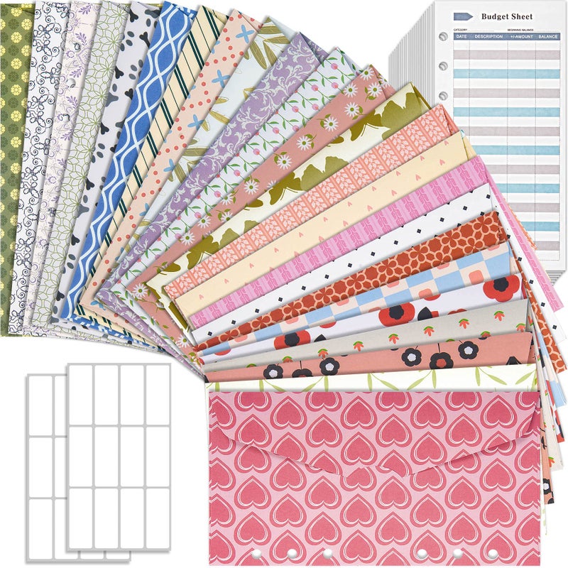 Rancco Cash Envelope for Budgeting, 24 Pcs Assorted Colors A6 6-Ring Budget Binder Envelopes + 24 Pcs Expense Tracker Sheets, Money Trackers Cash Savings Inserts for Financial Planner - Image 1