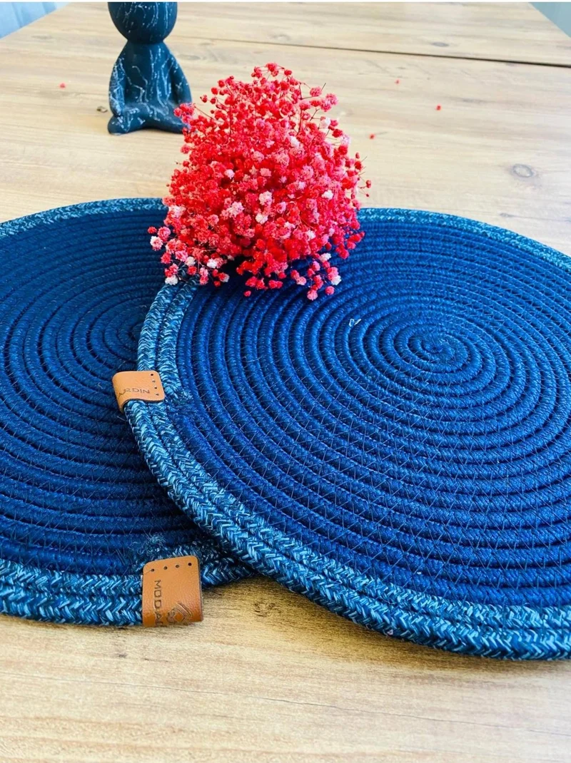 BDZ Deri BDZ Leather Wicker Jute Presentation Plate Mat American Service 2 Piece