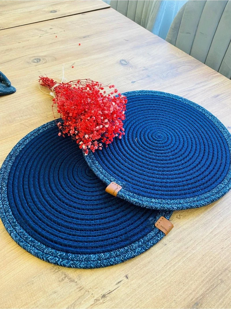 BDZ Deri BDZ Leather Wicker Jute Presentation Plate Mat American Service 2 Piece