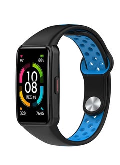 Generic Double color breathable replacement strap smart watchband bracelet for honor band 6 (black blue)-one size  - Image 3