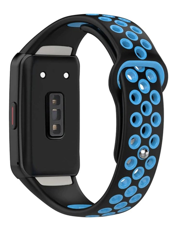 Generic Double color breathable replacement strap smart watchband bracelet for honor band 6 (black blue)-one size  - Image 4