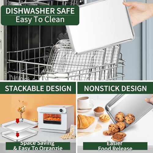 CEKEE Baking Sheet with Wire Rack Set [2 Quarter Sheet Pans + 2 Wire Racks ], CEKEE Stainless Steel Cookie Sheets for Baking with Baking Rack, Non Toxic & Heavy Duty & Easy Clean, Size 12 x 10 x 1 Inch - Image 5