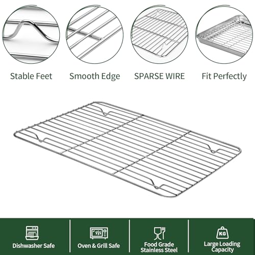 CEKEE Baking Sheet with Wire Rack Set [2 Quarter Sheet Pans + 2 Wire Racks ], CEKEE Stainless Steel Cookie Sheets for Baking with Baking Rack, Non Toxic & Heavy Duty & Easy Clean, Size 12 x 10 x 1 Inch - Image 4