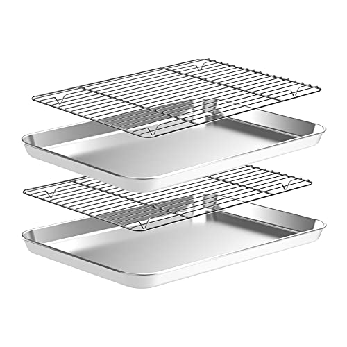 CEKEE Baking Sheet with Wire Rack Set [2 Quarter Sheet Pans + 2 Wire Racks ], CEKEE Stainless Steel Cookie Sheets for Baking with Baking Rack, Non Toxic & Heavy Duty & Easy Clean, Size 12 x 10 x 1 Inch - Image 1