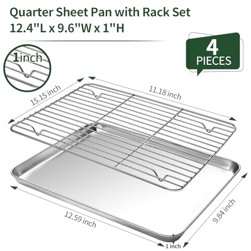 CEKEE Baking Sheet with Wire Rack Set [2 Quarter Sheet Pans + 2 Wire Racks ], CEKEE Stainless Steel Cookie Sheets for Baking with Baking Rack, Non Toxic & Heavy Duty & Easy Clean, Size 12 x 10 x 1 Inch - Image 2