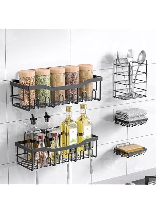 HOOKOR 5 Pack Adhesive Shower Caddy, Rustproof Stainless Steel Bath Organizers With Large Capacity, No Drilling Shelves for Home Deco & Bathroom Storage Bathroom Organizer Shelves - Image 1