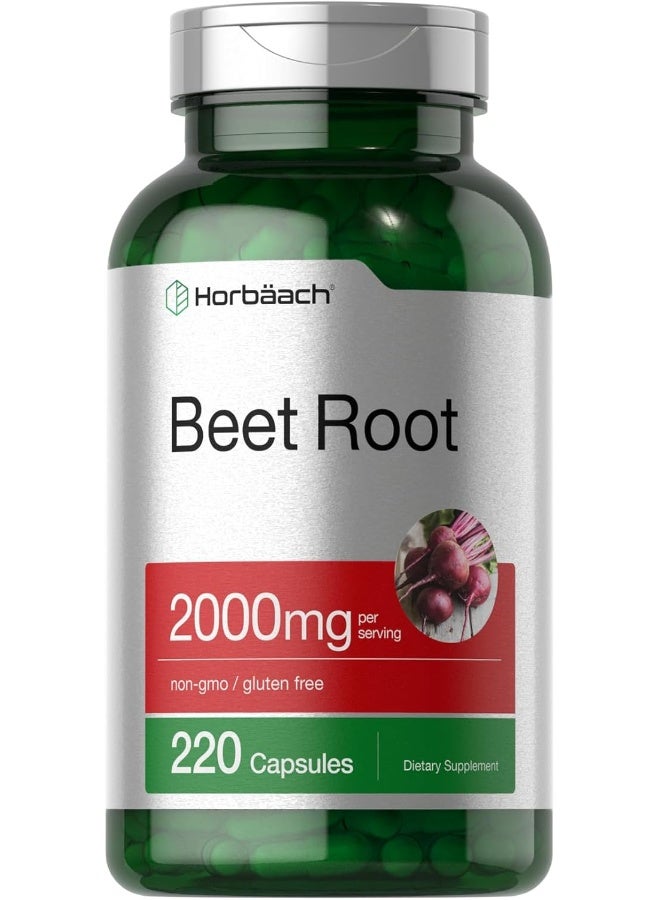 Horbäach Beet Root Powder Capsules 2000mg 220 Pills Herbal Extract Gluten Free, Non-GMO Supplement - Image 1
