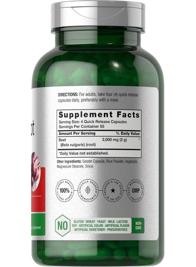 Horbäach Beet Root Powder Capsules 2000mg 220 Pills Herbal Extract Gluten Free, Non-GMO Supplement - Image 2