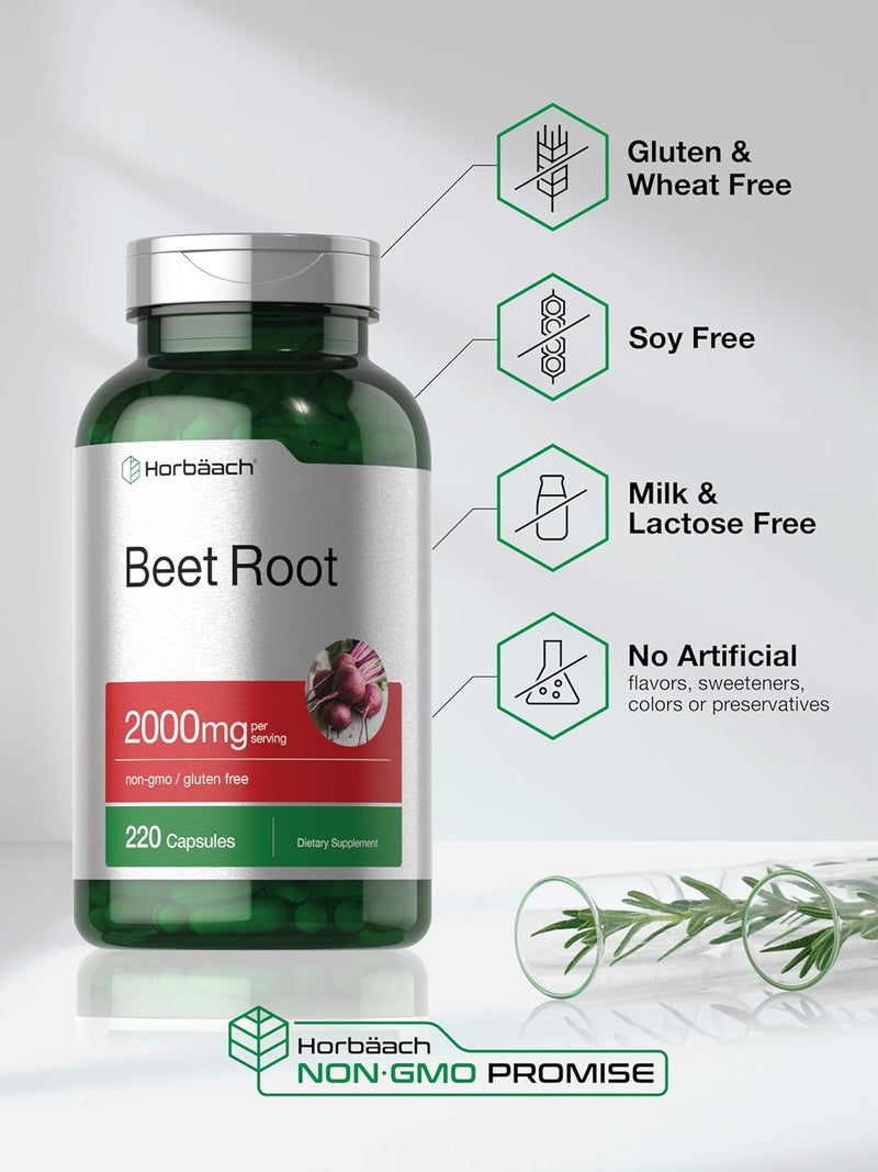 Horbäach Beet Root Powder Capsules 2000mg 220 Pills Herbal Extract Gluten Free, Non-GMO Supplement - Image 5