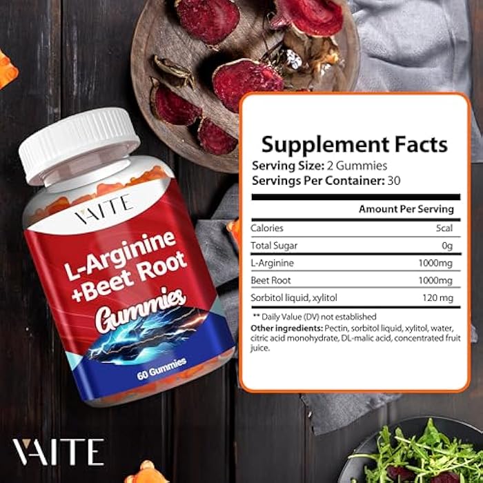 VAITE مكمل L أرجينين - حلوى جذر الشمندر - قوة مزدوجة، تعزيز الطاقة، دعم الدورة الدموية والقدرة على التحمل، مكملات الشمندر العضوية القابلة للمضغ للرجال والنساء، حلوى نباتية، خالية من الكائنات المعدلة وراثيًا، خالية من السكر - Image 3