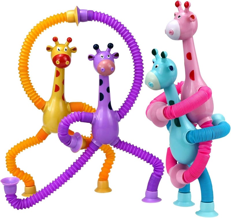COLEGRY Easter Basket Stuffers, Giraffe Sensory Pop Tubes, 4 Pack Telescopic Suction Cup Giraffe Toy, Toddler Autism Fidget Travel Toys, Gifts for Kids Baby Age 3 4 5 6 7 8 9 Year Old Boys Girls - Image 1