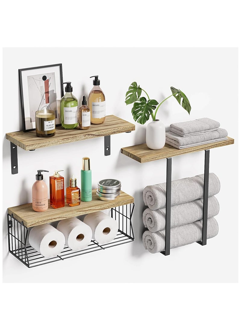 Floating Shelves Wall Mounted Over Toilet,Bathroom Shelf with Towel Rack Paper Holder Storage - Rustic Wood Farmhouse Shelves for Wall Decor/Bathroom (Brown) - pzsku/Z6A2A77535D2B0403770BZ/45/_/1733211852/b74348b9-54d3-43ed-968d-0bf097e61f5e