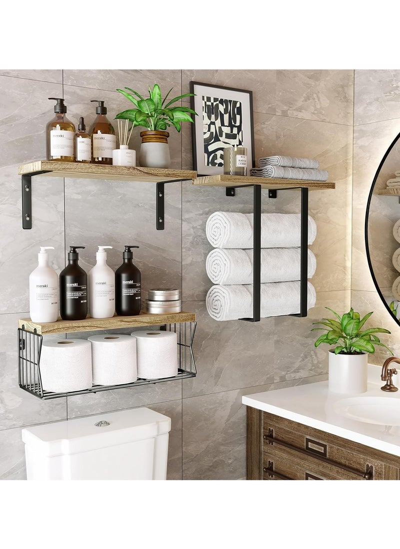 Floating Shelves Wall Mounted Over Toilet,Bathroom Shelf with Towel Rack Paper Holder Storage - Rustic Wood Farmhouse Shelves for Wall Decor/Bathroom (Brown) - pzsku/Z6A2A77535D2B0403770BZ/45/_/1733211853/f759eb2b-5913-4cbf-ad84-00fca7835595