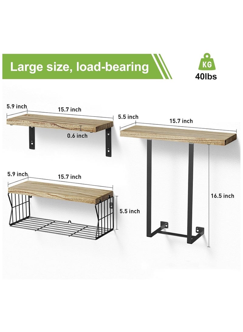 YQbest Floating Shelves Wall Mounted Over Toilet,Bathroom Shelf with Towel Rack Paper Holder Storage - Rustic Wood Farmhouse Shelves for Wall Decor/Bathroom (Brown) - Image 3