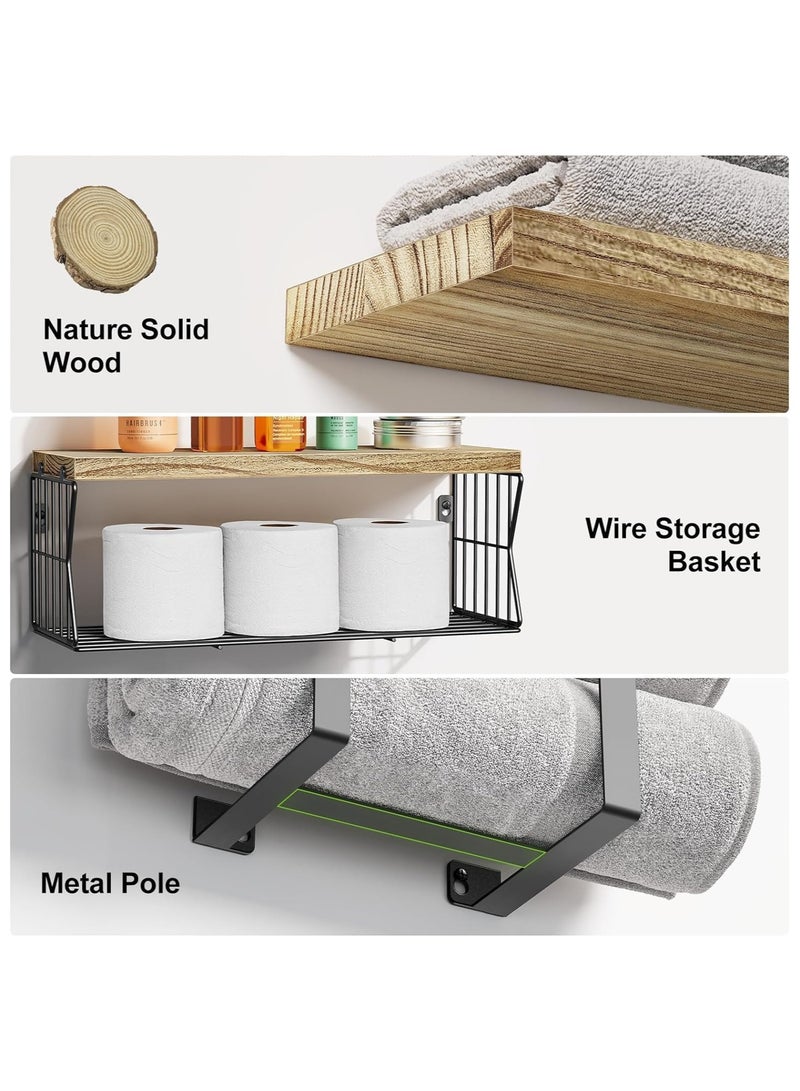 YQbest Floating Shelves Wall Mounted Over Toilet,Bathroom Shelf with Towel Rack Paper Holder Storage - Rustic Wood Farmhouse Shelves for Wall Decor/Bathroom (Brown) - Image 5