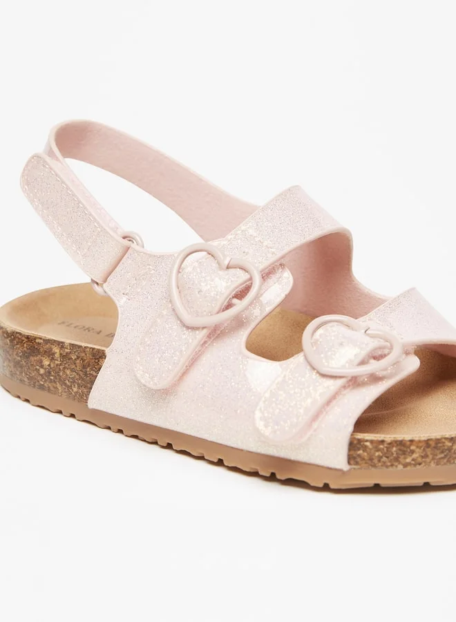 فلورا بيلا Girls Buckle Detail Sandals with Hook and Loop Closure