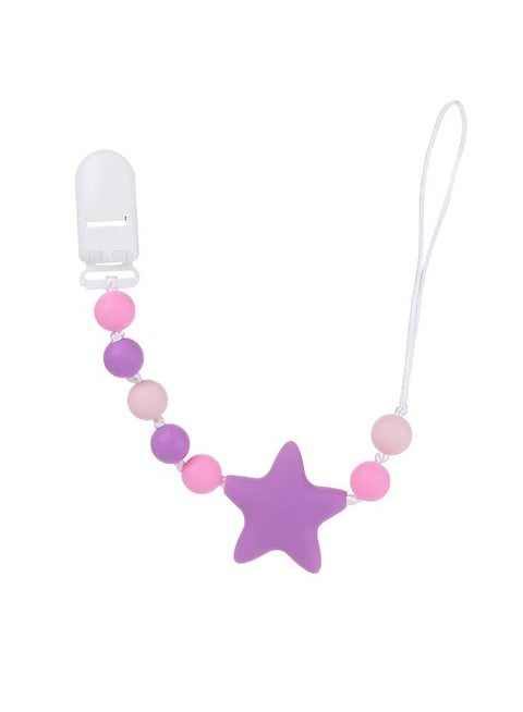 Pacifier Clips For Babies Subtle Star And Beads Silicone Soft-ended Clip Cloth Holder Purple