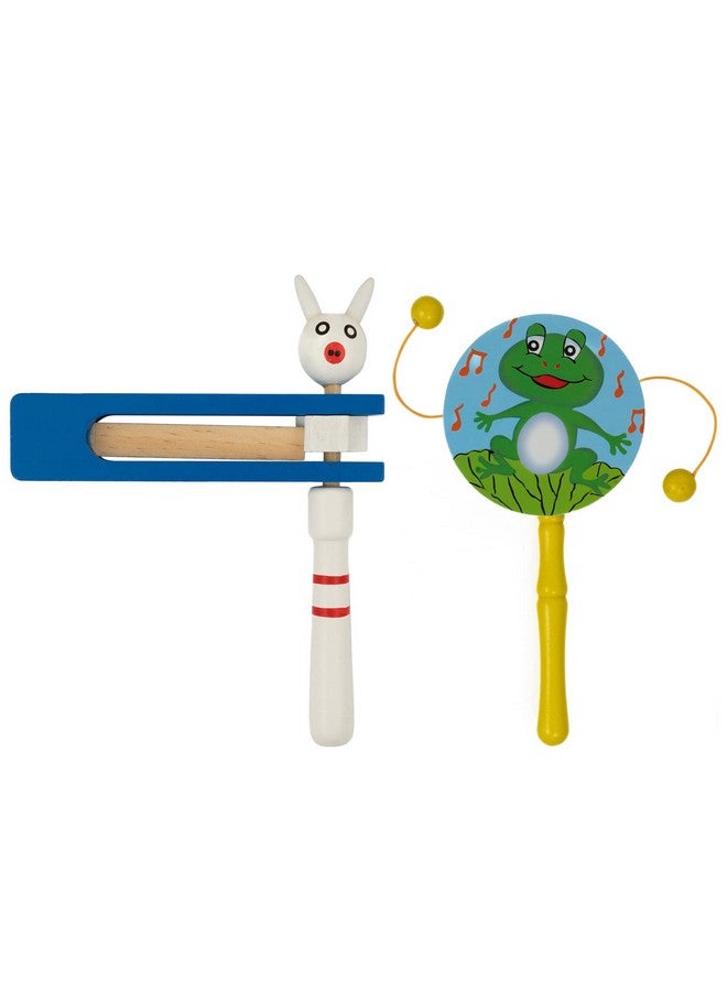Toolart® Non Toxic Colorful Wooden Baby Rattle Toy - Set of 2 (TIK Tok + Drum) (Color May Vary) - Image 1