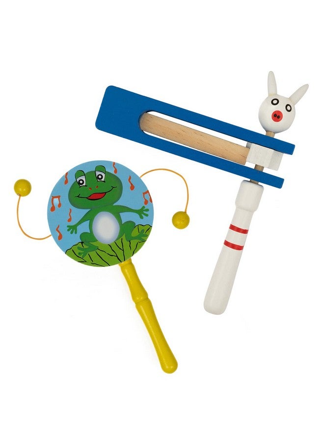 Toolart® Non Toxic Colorful Wooden Baby Rattle Toy - Set of 2 (TIK Tok + Drum) (Color May Vary) - Image 2