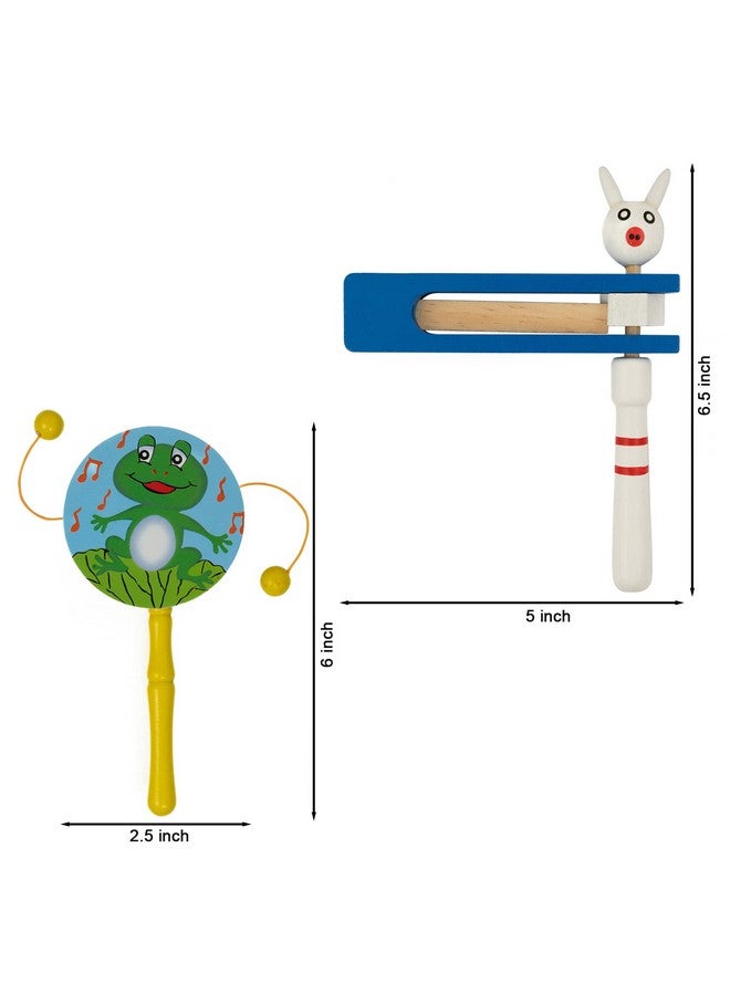 Toolart® Non Toxic Colorful Wooden Baby Rattle Toy - Set of 2 (TIK Tok + Drum) (Color May Vary) - Image 3