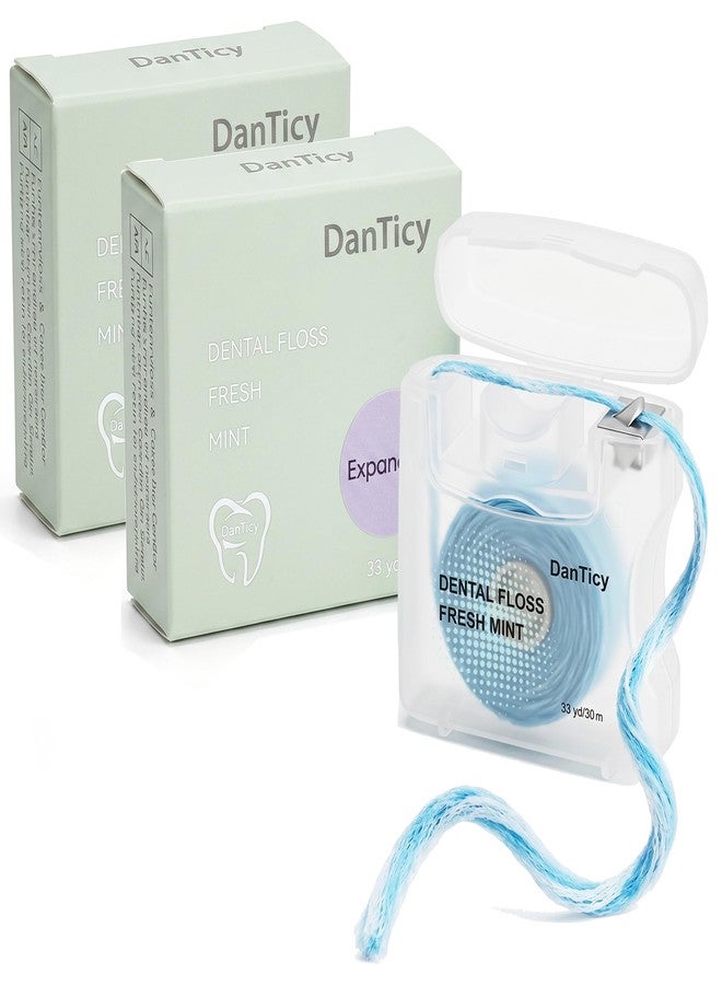 DanTicy Woven Dental Floss, Dentist-Designed, Waxed, Expanding, Kid-Friendly String Floss for Oral Care (Mint, 2 Pack) - Image 1