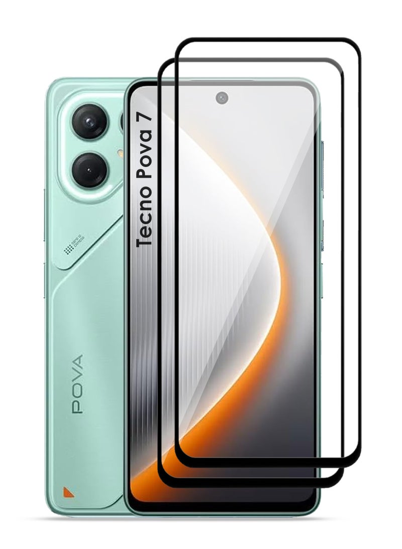 واقي شاشة Tecno Pova 7 (قطعتان) - زجاج مقسّى فاخر يغطي الشاشة بالكامل لهاتف Tecno Pova 7، شفافية عالية، لمسة رقيقة، مضاد للانفجار، حواف مقوسة ناعمة، سهل التركيب - Image 1
