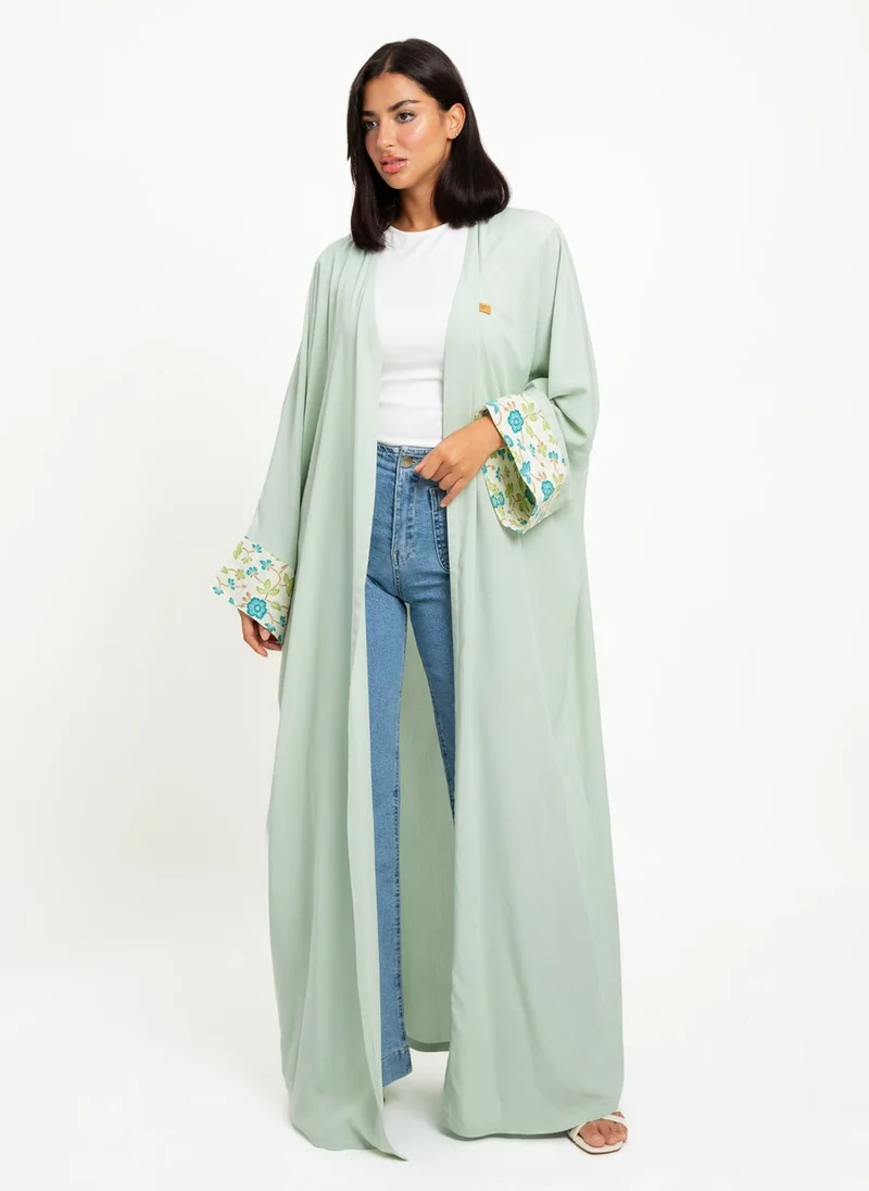 Kaafmeem Green Silk Echo Wide-fit Abaya