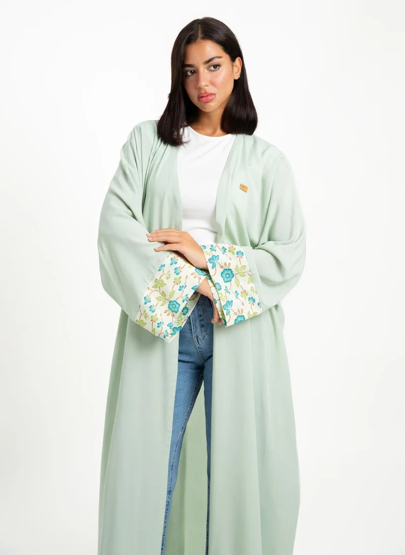 Kaafmeem Green Silk Echo Wide-fit Abaya
