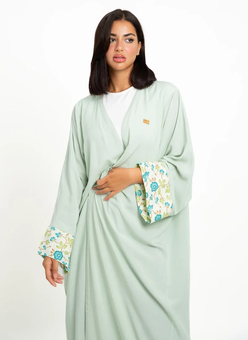 Kaafmeem Green Silk Echo Wide-fit Abaya