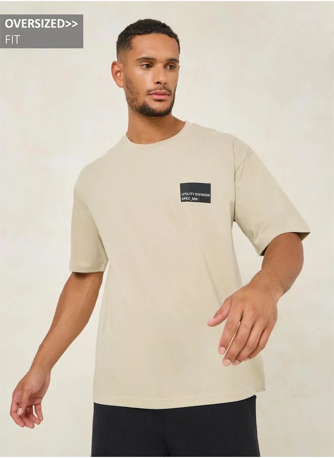 Styli Minimal Chest Sticker Print Oversized T-Shirt