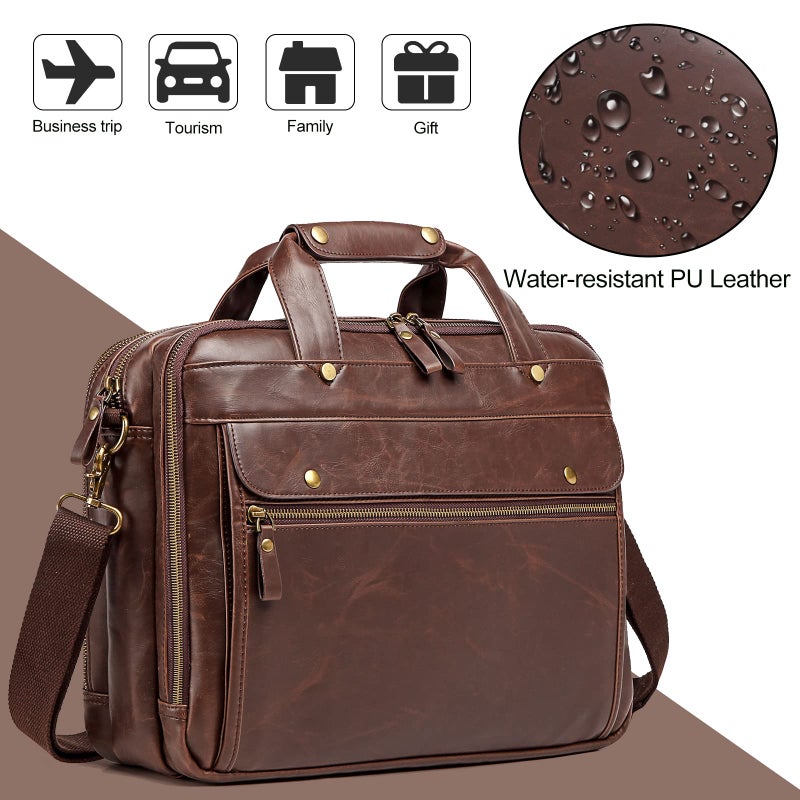 Bosidu Leather Briefcases for Men 15.6 Inch Laptop Messenger Bag with Triple Compartments Water-Resistant Computer Shoulder Bag for Business, Travel, Work, Office, Brown - Image 5