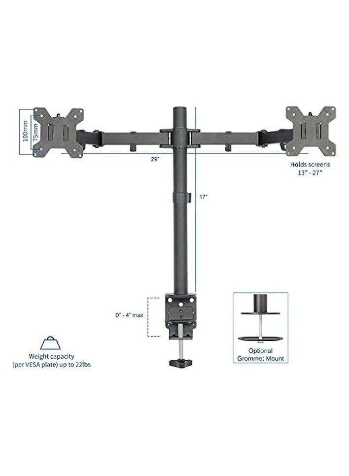 PROMASS Dual LCD Monitor Desk Mount Stand Heavy Duty Fully Adjustable fits 2 /Two Screens up to (13" to 27") - Image 2