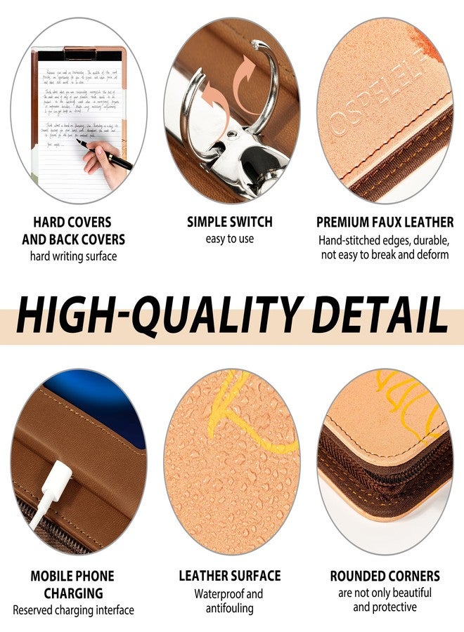 Ospelelf Leather Clipboard with Storage, Zippered Padfolio Portfolio Organizer, 3 Ring Binder 1 Inch, Notepad, Tablet Sleeve, 5 Dividers with Pocket for Office, Nurses, Students, Teachers Brown - Image 5