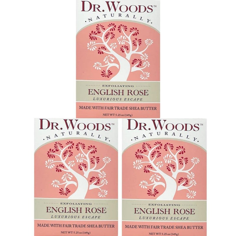Dr. Woods English Rose Bar Soap with Organic Shea Butter - Pure Rose Scented Soap for Men and Women, Moisturizing and Exfoliating - 5.25 Oz (Pack of 3) - Image 1
