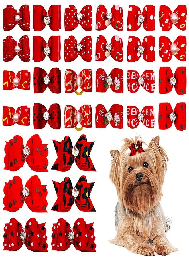 PET SHOW Mixed Styles Pet Cat Puppy Topknot Small Dog Hair Bows with Rubber Bands Grooming Accessories Red Pack of 20 - Image 1