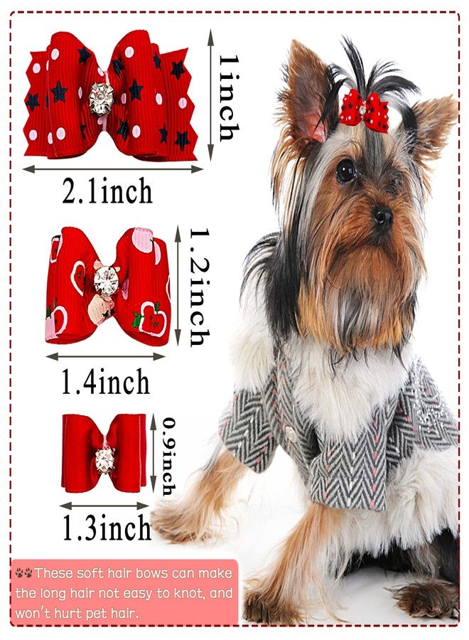 PET SHOW Mixed Styles Pet Cat Puppy Topknot Small Dog Hair Bows with Rubber Bands Grooming Accessories Red Pack of 20 - Image 2