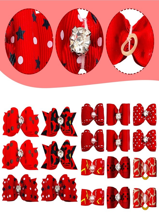PET SHOW Mixed Styles Pet Cat Puppy Topknot Small Dog Hair Bows with Rubber Bands Grooming Accessories Red Pack of 20 - Image 4