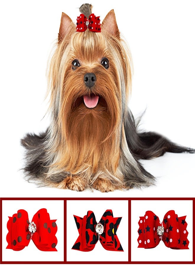 PET SHOW Mixed Styles Pet Cat Puppy Topknot Small Dog Hair Bows with Rubber Bands Grooming Accessories Red Pack of 20 - Image 5