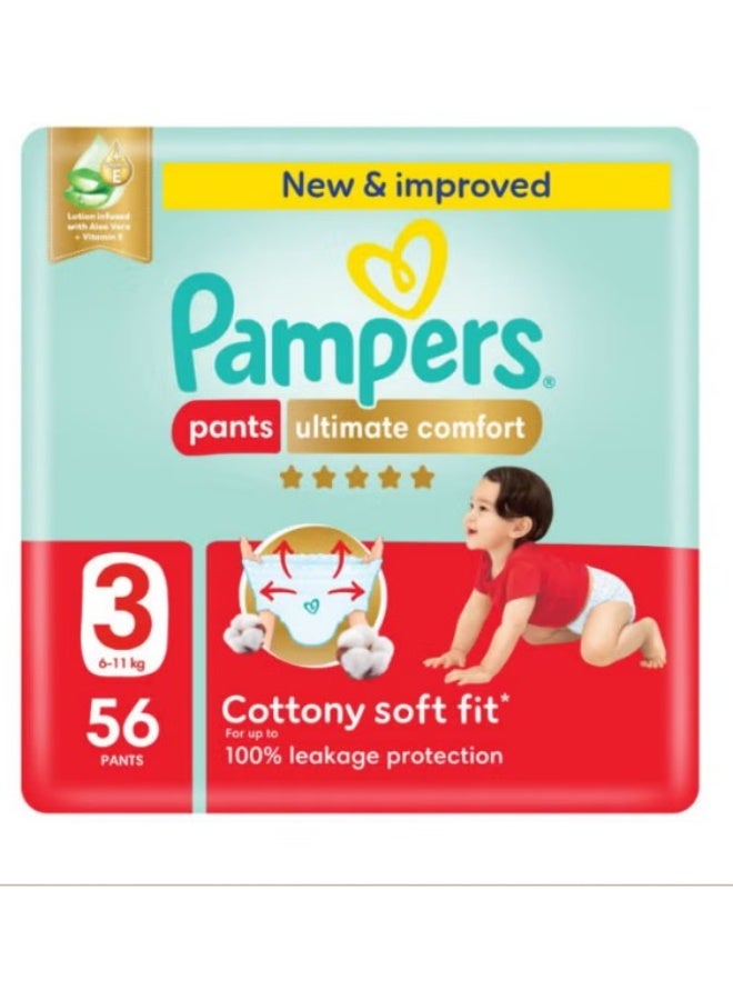 Ultimate Comfort Pants Diapers, Size 3, 6-11kg, Super Saving Pack, 56 Count