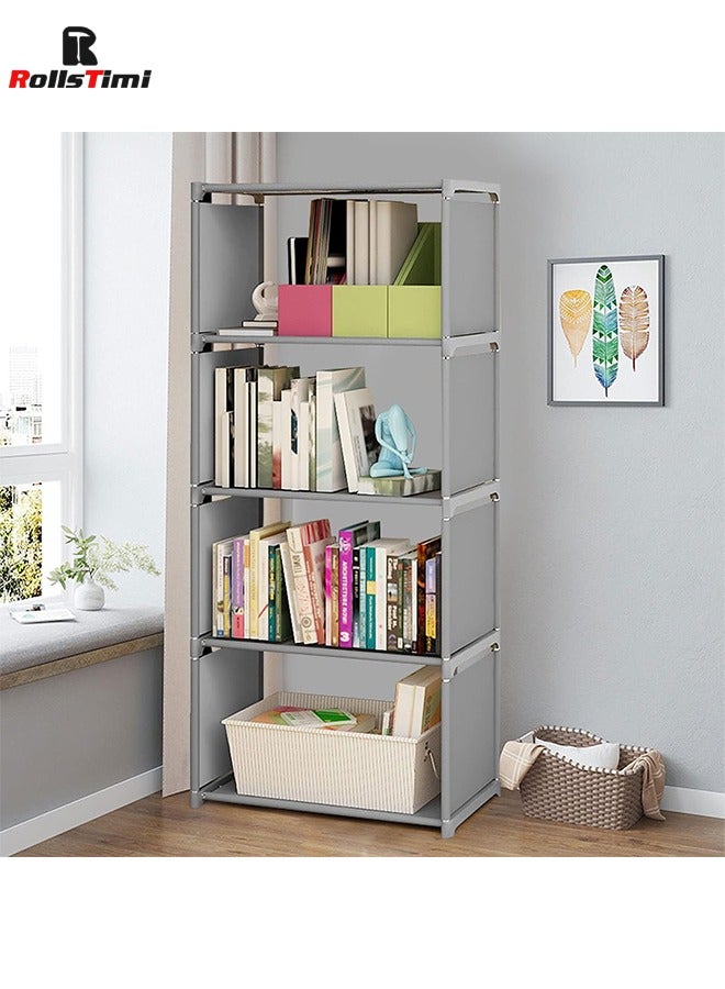 RollsTimi  4 Tier Cube Bookshelf, Cube Storage Organizer, DIY Bookshelf Grey Bookcase, Closet Organizer for Bedroom,Clothes, Living Room, Office - Image 1