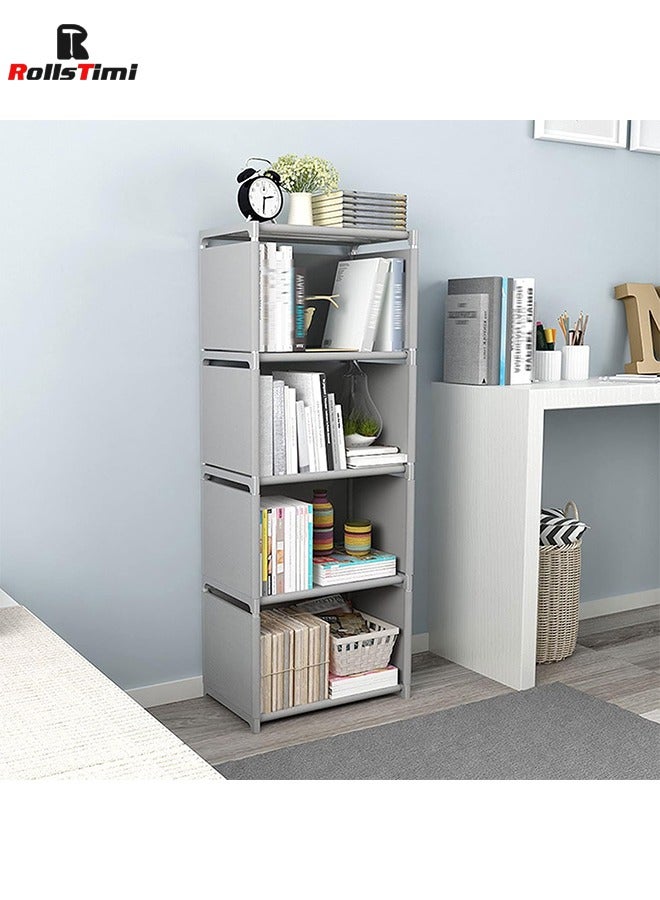 RollsTimi  4 Tier Cube Bookshelf, Cube Storage Organizer, DIY Bookshelf Grey Bookcase, Closet Organizer for Bedroom,Clothes, Living Room, Office - Image 2