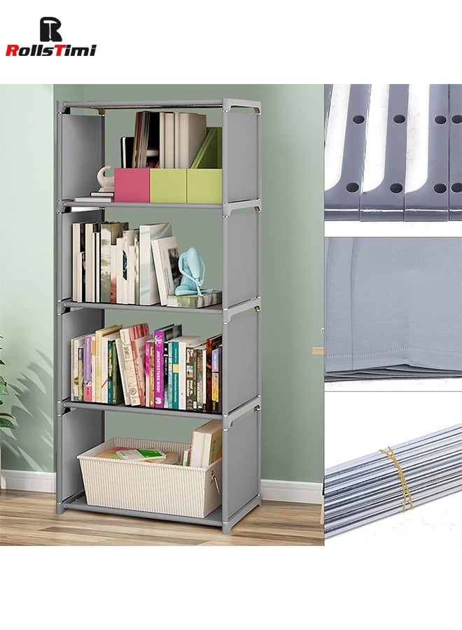 RollsTimi  4 Tier Cube Bookshelf, Cube Storage Organizer, DIY Bookshelf Grey Bookcase, Closet Organizer for Bedroom,Clothes, Living Room, Office - Image 3