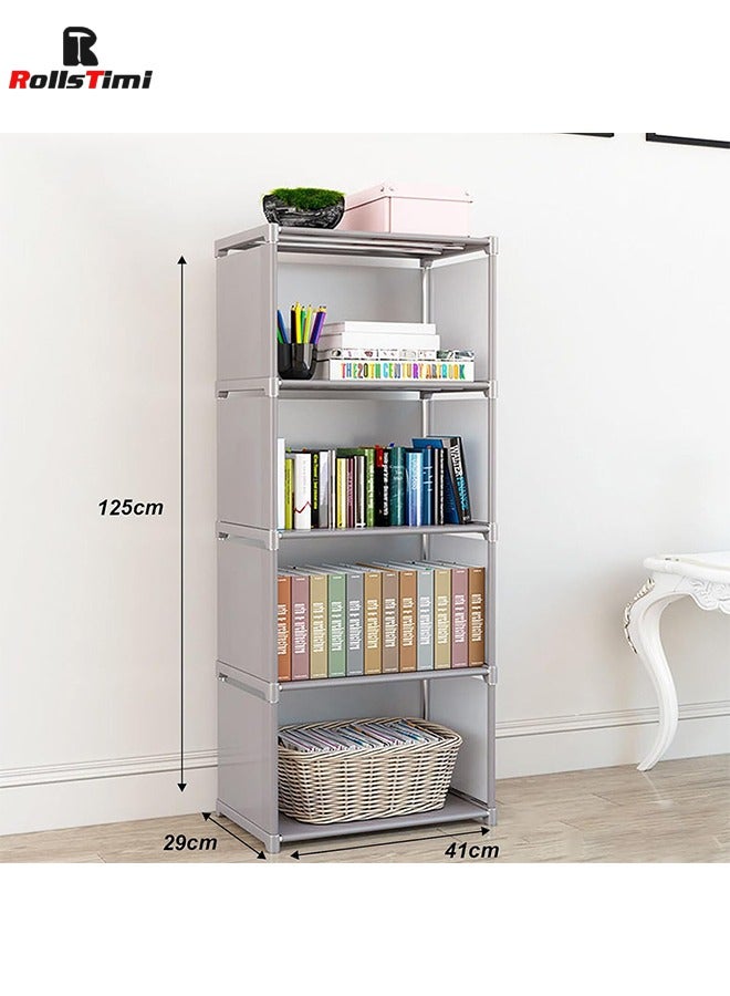 RollsTimi  4 Tier Cube Bookshelf, Cube Storage Organizer, DIY Bookshelf Grey Bookcase, Closet Organizer for Bedroom,Clothes, Living Room, Office - Image 5