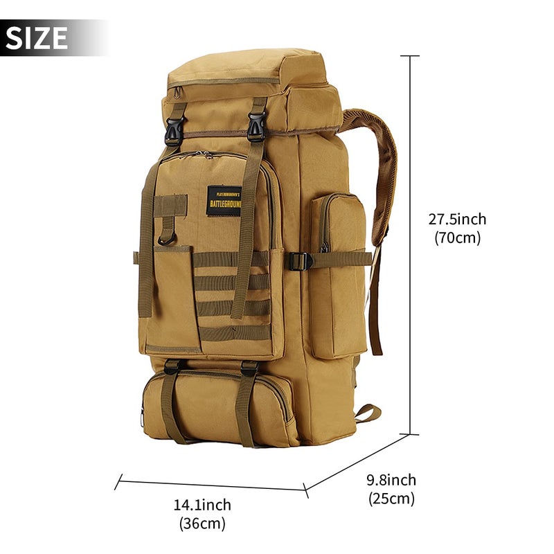 HongXingHai 70L Camping Hiking Backpack,Mlitary Tactical Backpack,Molle Rucksack Backpack,Waterproof Lightweight Hiking Backpack, Khaki - Image 2