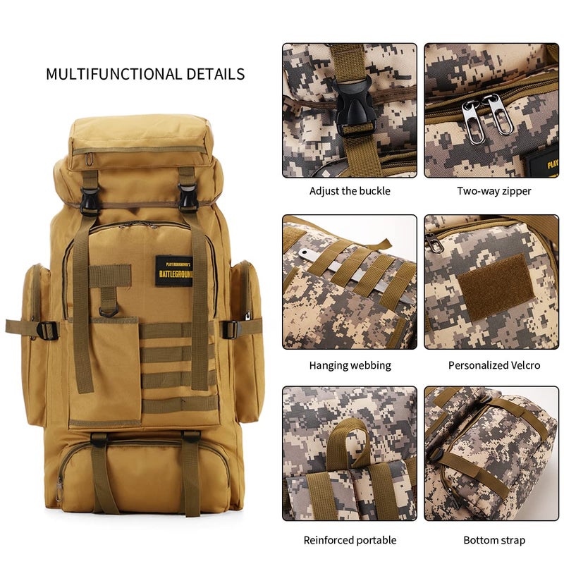 HongXingHai 70L Camping Hiking Backpack,Mlitary Tactical Backpack,Molle Rucksack Backpack,Waterproof Lightweight Hiking Backpack, Khaki - Image 4