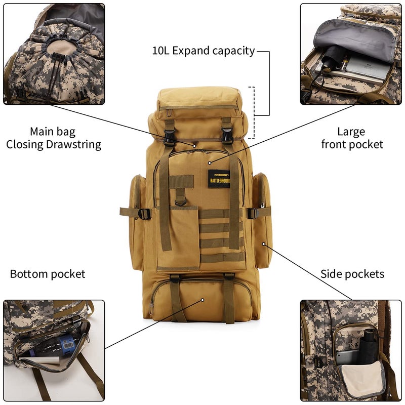 HongXingHai 70L Camping Hiking Backpack,Mlitary Tactical Backpack,Molle Rucksack Backpack,Waterproof Lightweight Hiking Backpack, Khaki - Image 3