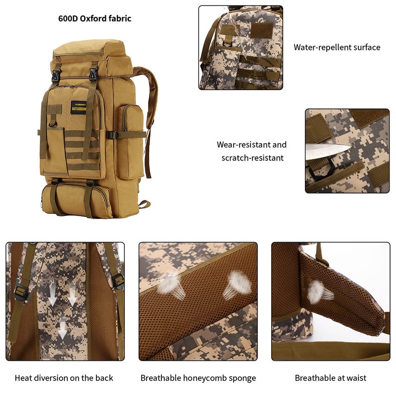 HongXingHai 70L Camping Hiking Backpack,Mlitary Tactical Backpack,Molle Rucksack Backpack,Waterproof Lightweight Hiking Backpack, Khaki - Image 5